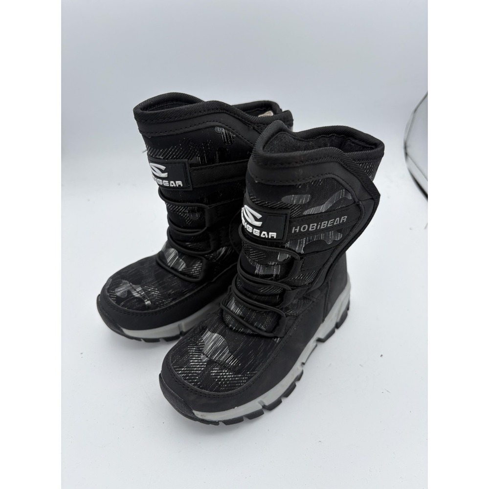 HOBIBEAR Boots Kids Size 10 Black Snow Winter Faux Fur Mid‎ Calf Hook & Loop